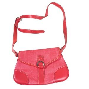 Lancel Bright Coral Faux Snake Crossbody Bag w/ Adjustable Strap Spring Summer